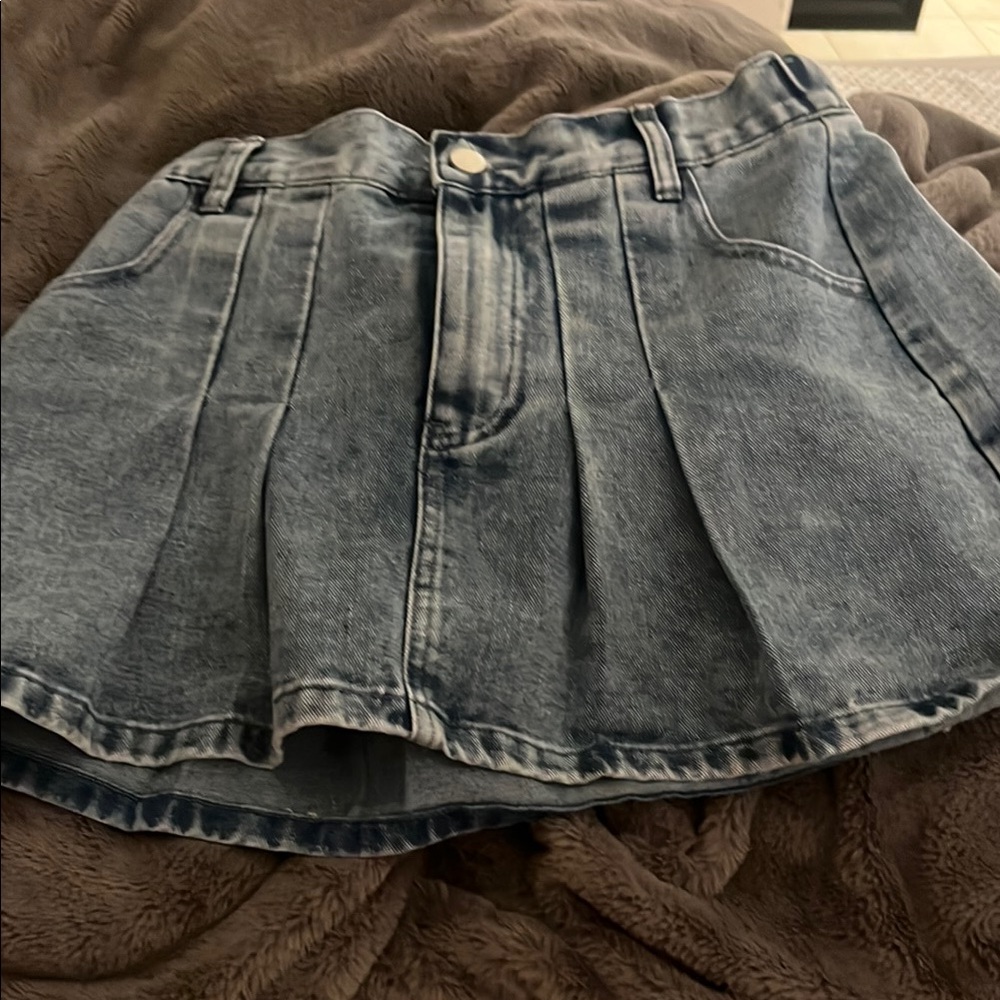 Denim Mini Skirt Pleated